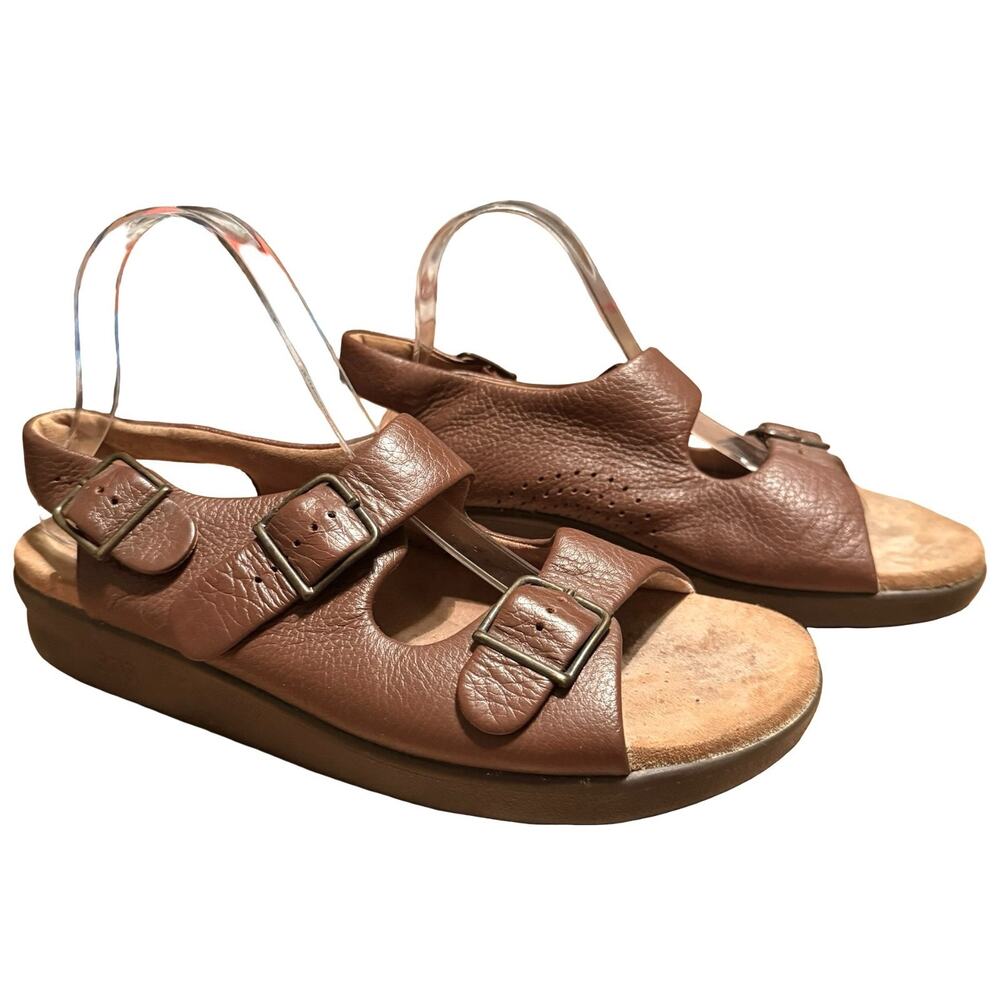 Sas Tripad Brown Pebble Leather Relaxed Slingback Comfort Shoes Sandals sz 11 M